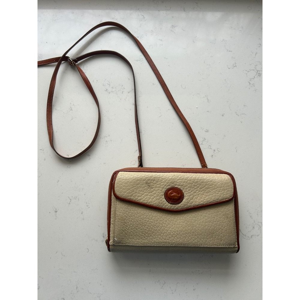 Dooney‎ Bourke Leather Crossbody Wallet Bag Tan Brown Leather Trim